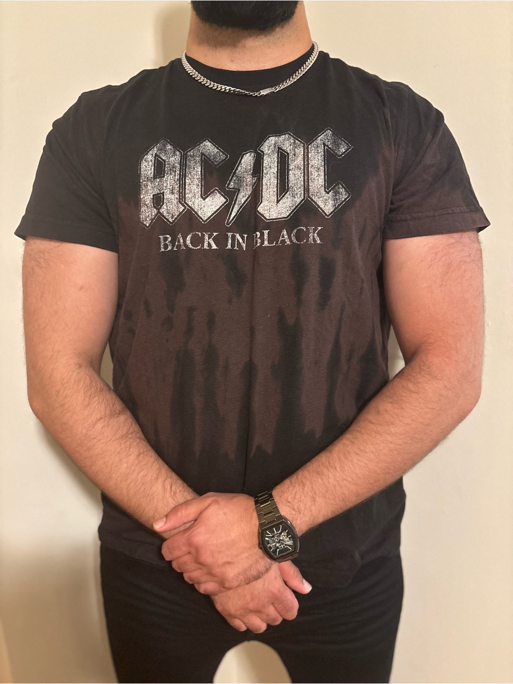 Y2K 🎸 AC/DC Black Tee with Purple-Brown Fade - Picture 6 of 8